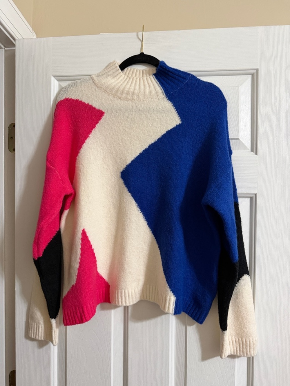 Umgee Blue Pink Cream Turtleneck Colorful Long Sleeve Sweater Size Small